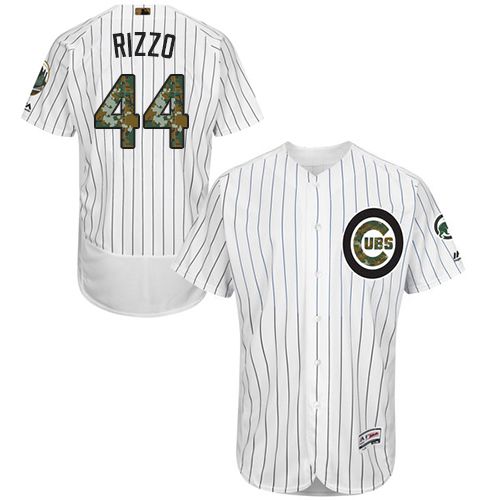 Cubs #44 Anthony Rizzo White(Blue Strip) Flexbase Authentic Collection Memorial Day Stitched MLB Jersey